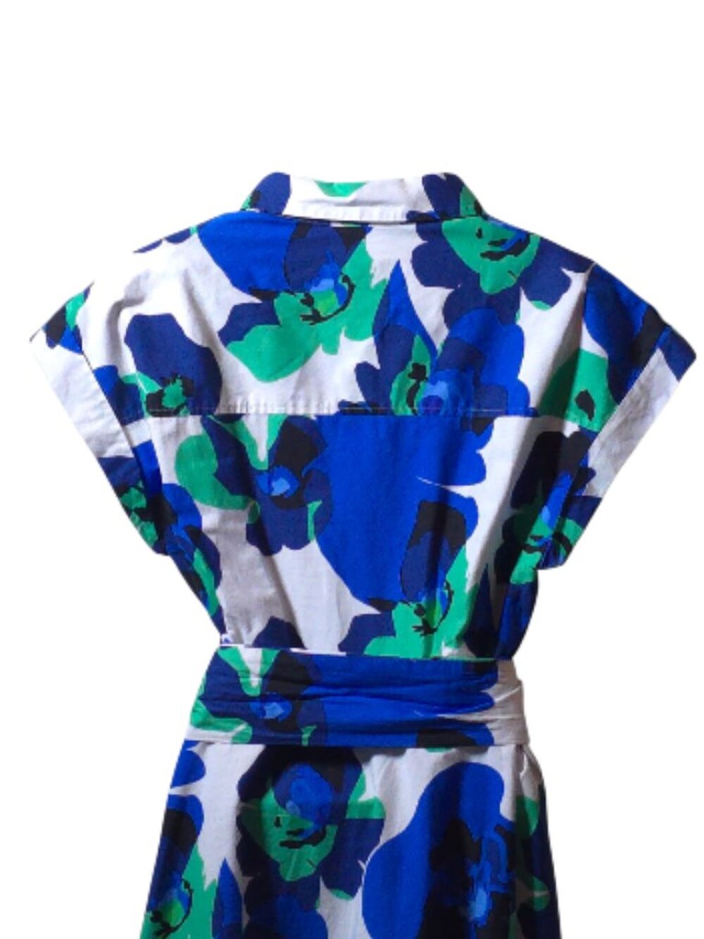 Eliza J Blue Floral Shirt Dress Size 12 Cotton Tie Waist Button Front Midi - Picture 7 of 13